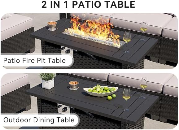 Wicker Patio Fire‑Pit Sectional Furniture Set