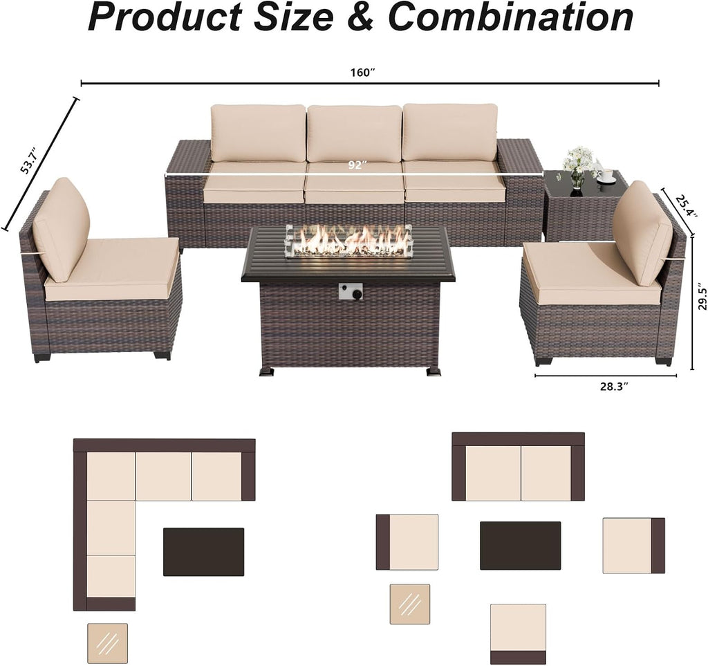 Wicker Patio Fire‑Pit Conversation Furniture Set