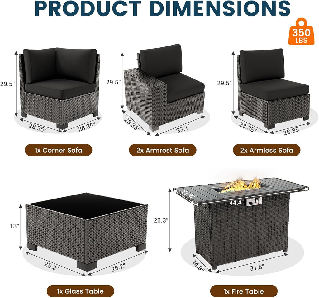 Outdoor Sectional Sofa Fire‑Pit Furniture Set