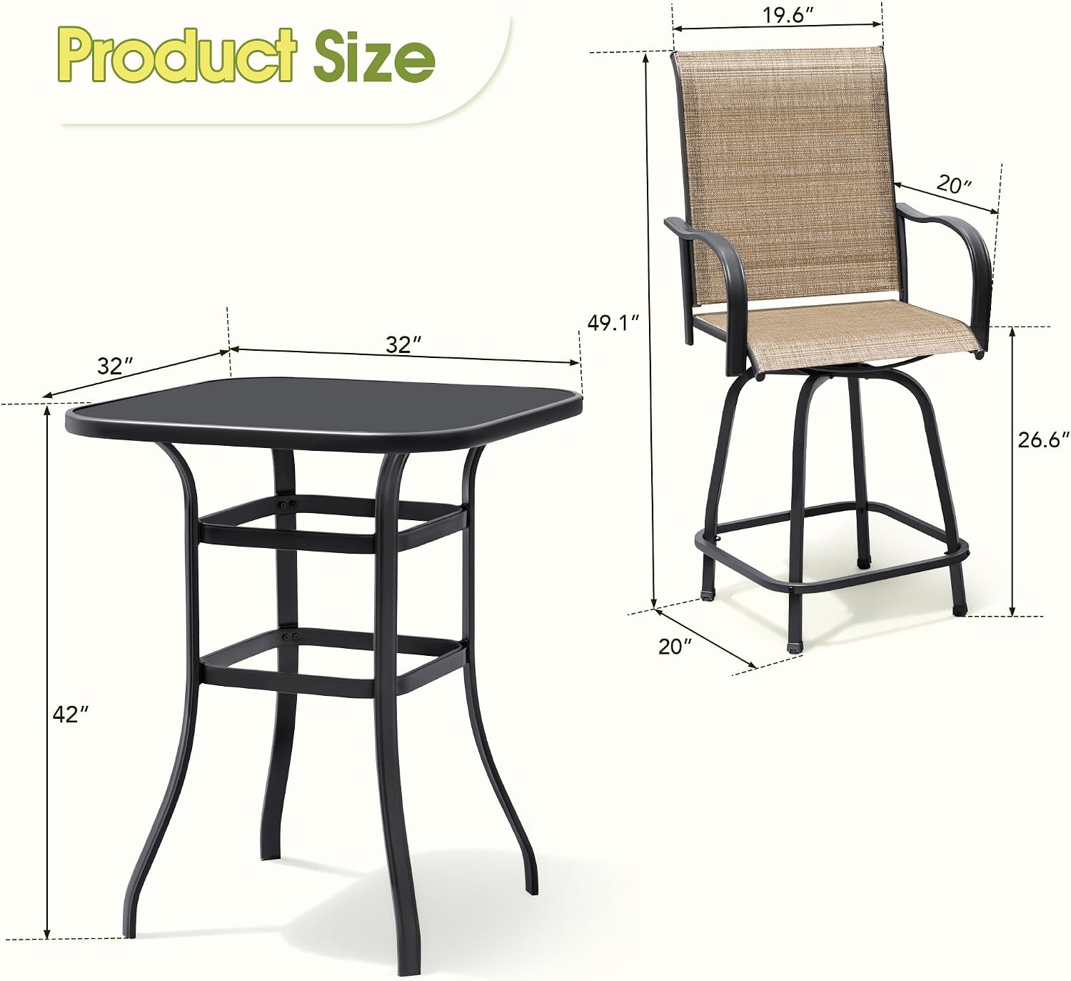 Swivel Outdoor Patio Bar Furniture Set