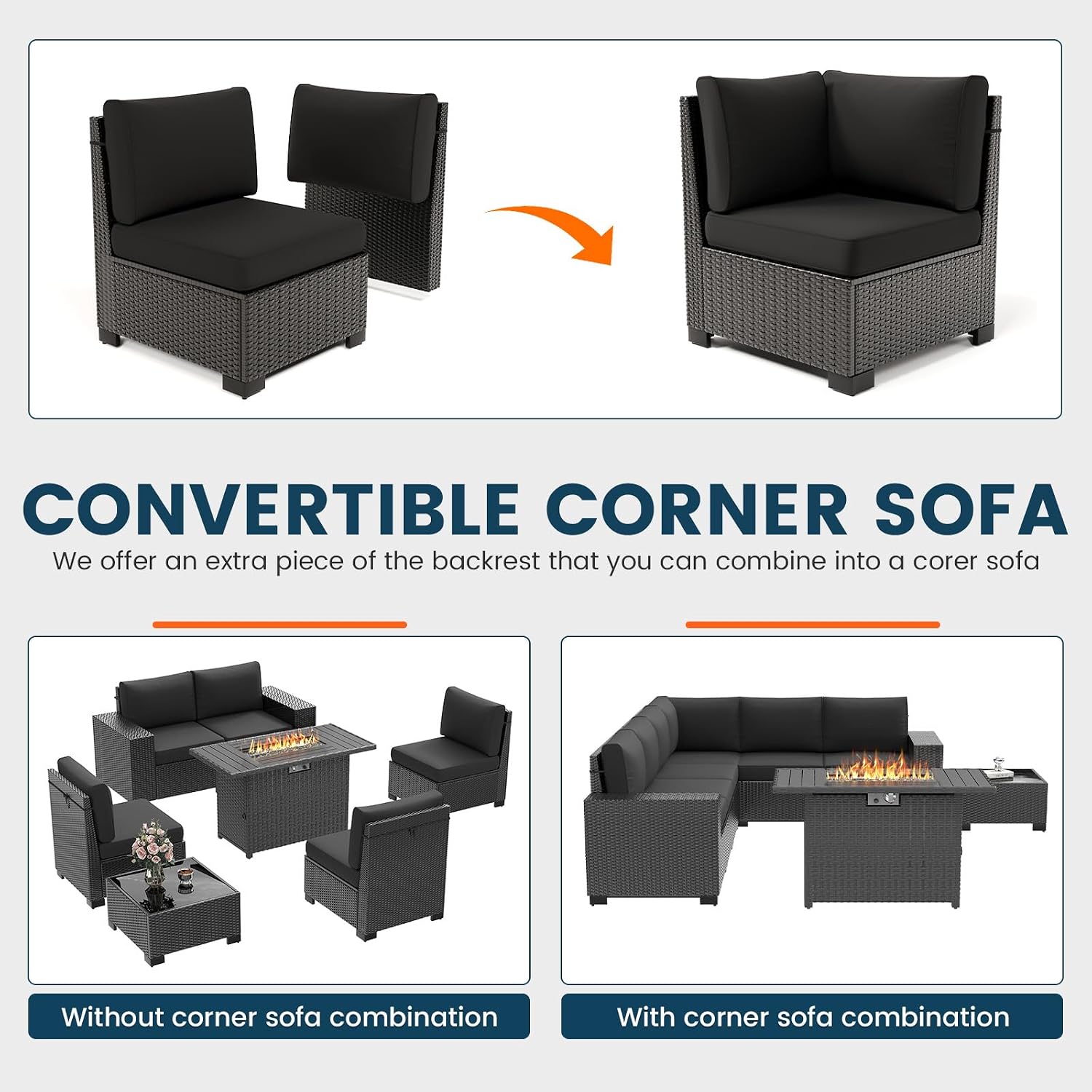 Outdoor Sectional Sofa Fire‑Pit Furniture Set