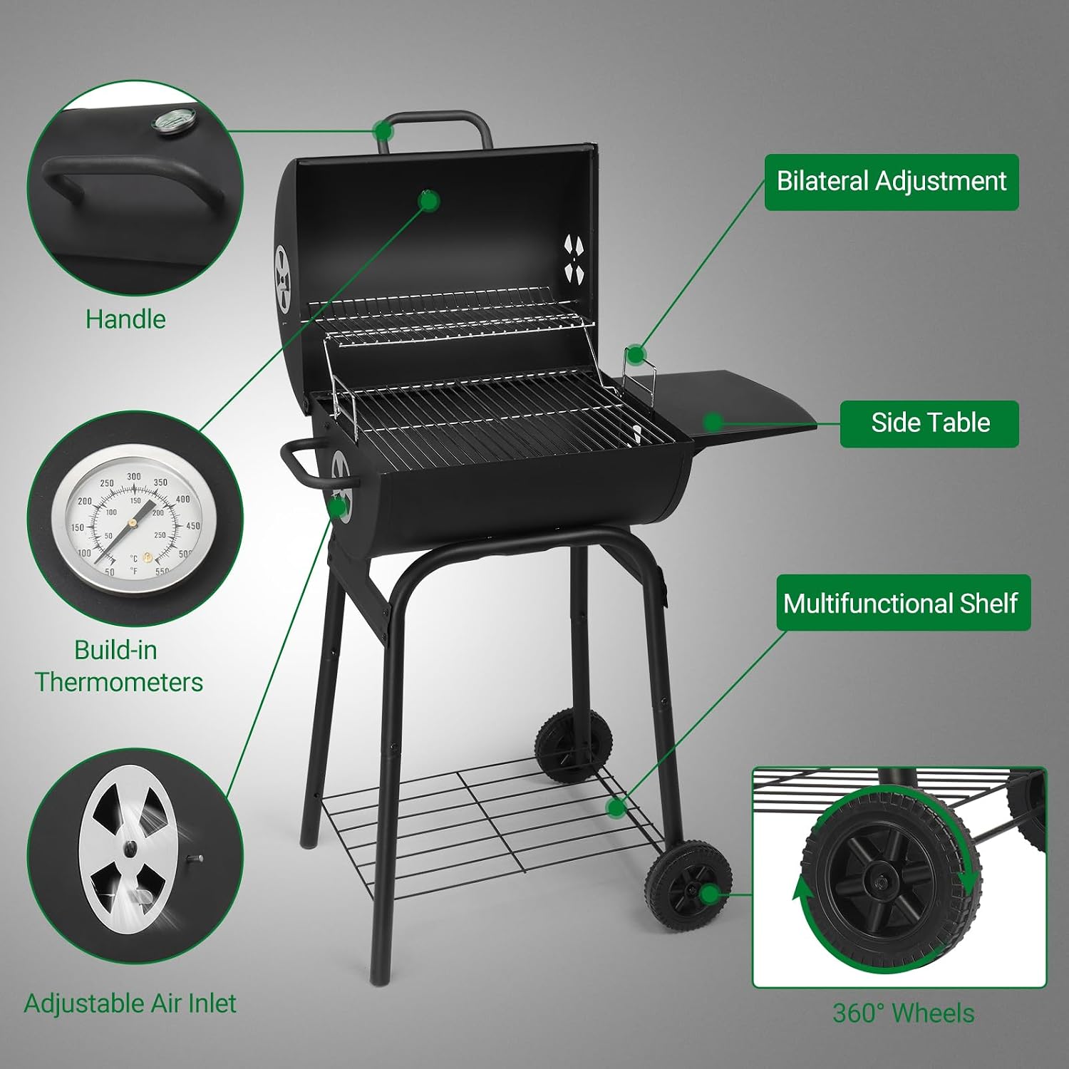 Barrel Outdoor Charcoal BBQ Grill