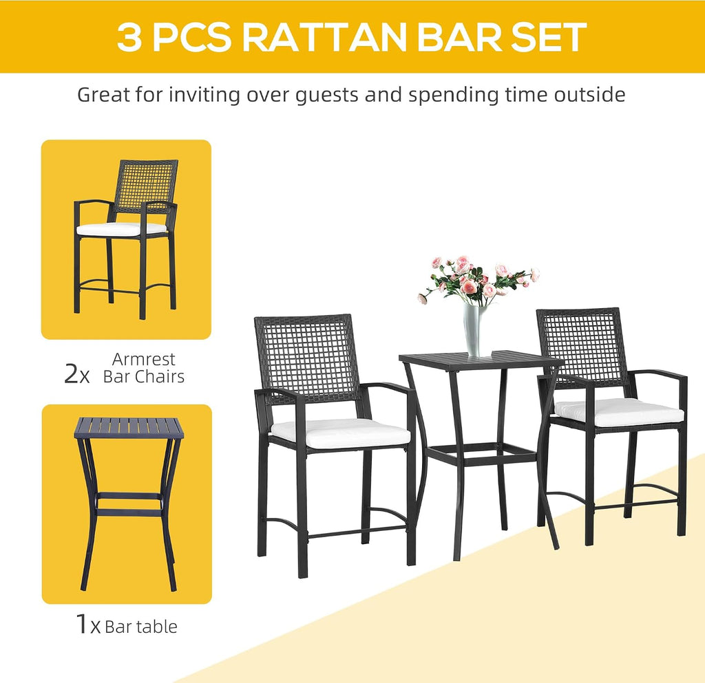 Rattan Patio Bar Cushioned Furniture Set