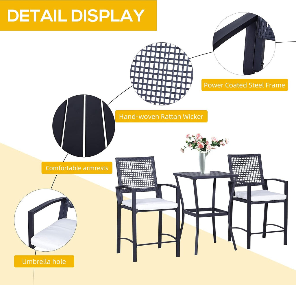Rattan Patio Bar Cushioned Furniture Set