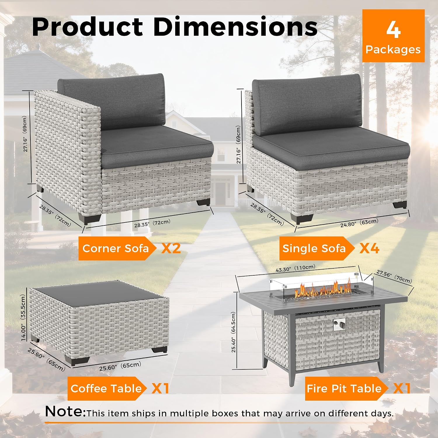 Wicker Patio Fire‑Pit Conversation Furniture Set