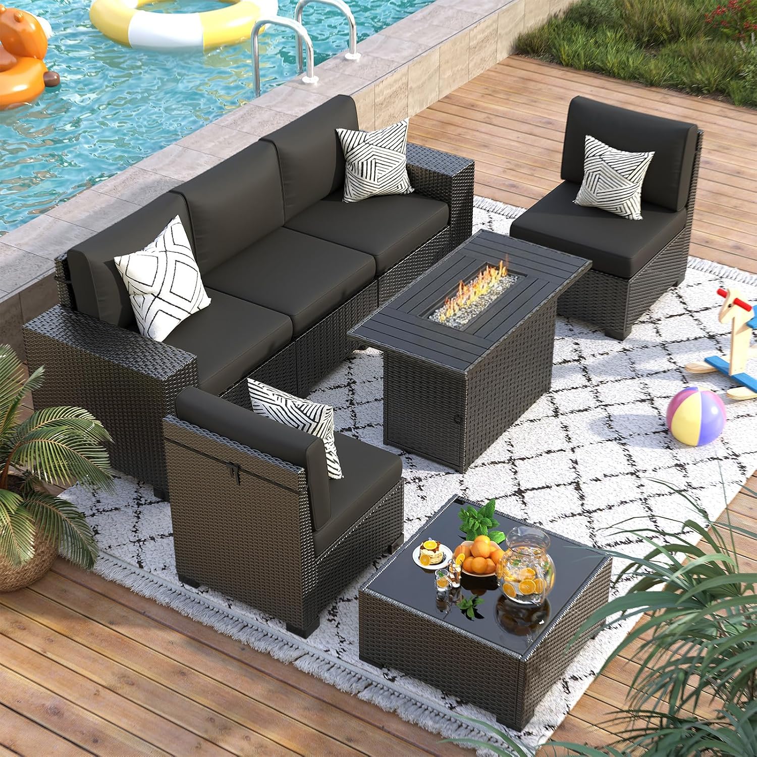 Outdoor Sectional Sofa Fire‑Pit Furniture Set