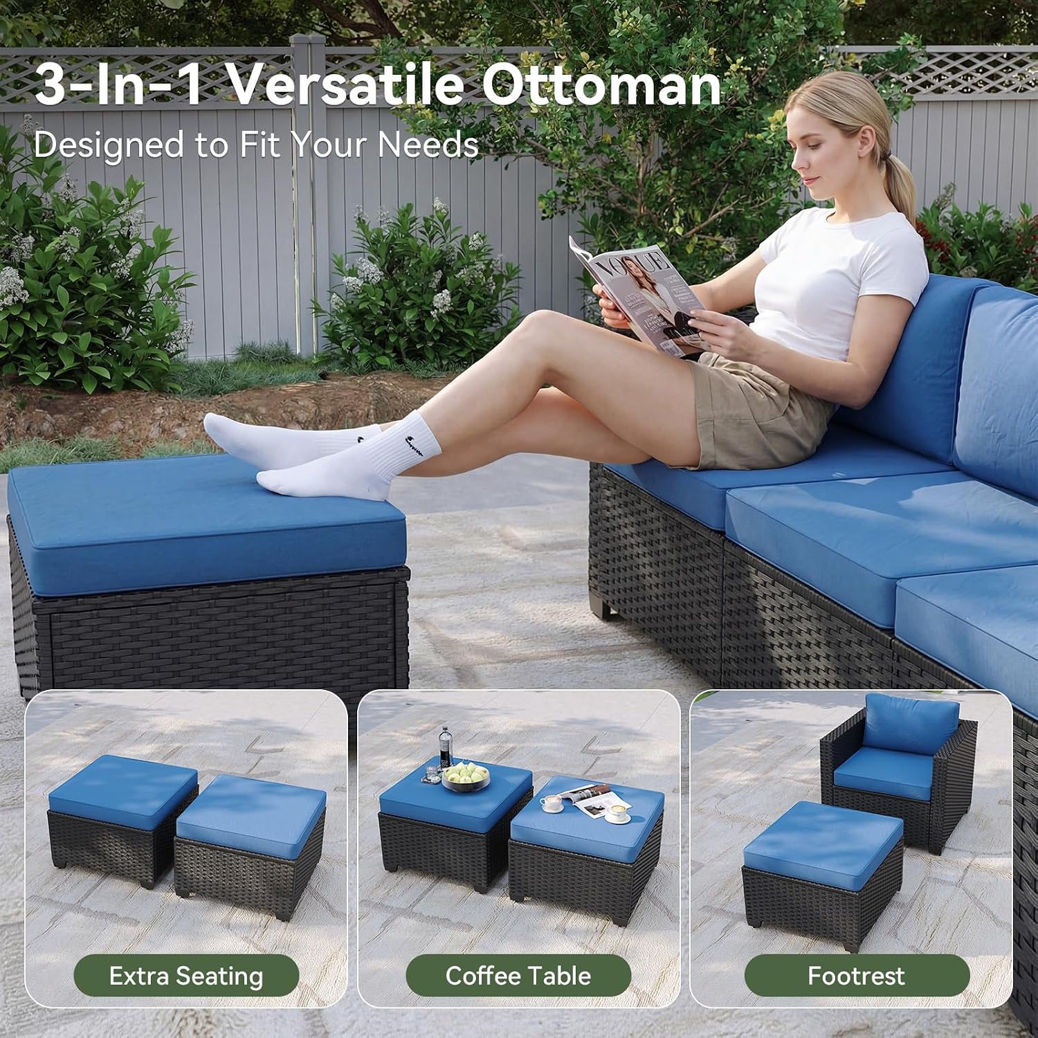 Wicker Patio Fire‑Pit Sectional Sofa Set