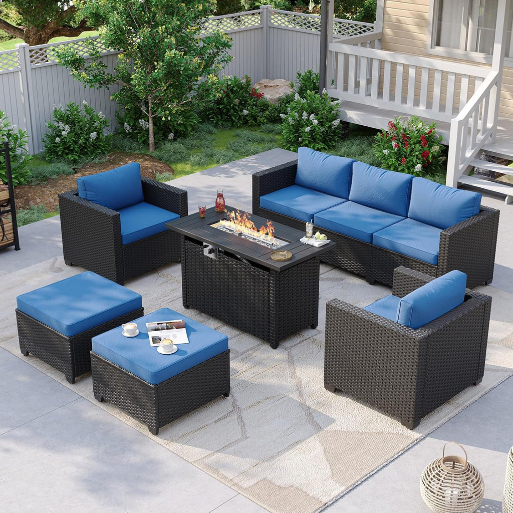 Wicker Patio Fire‑Pit Sectional Sofa Set