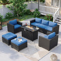 Wicker Patio Fire‑Pit Sectional Sofa Set
