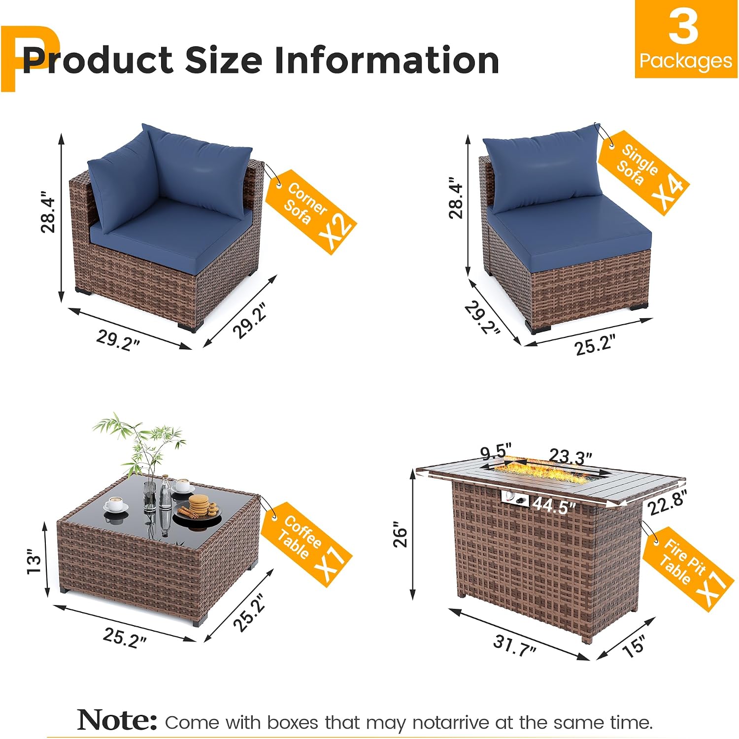 Wicker Patio Fire‑Pit Conversation Furniture Set