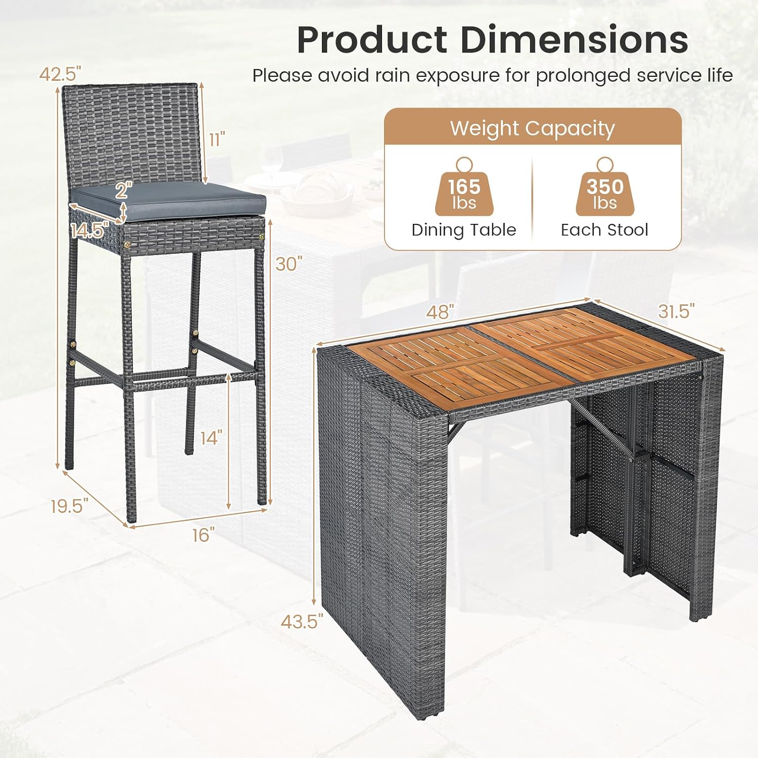 Wicker Outdoor Patio Bar Furniture Set