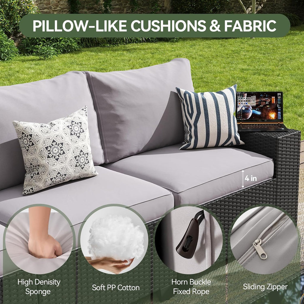 Wicker Patio Fire‑Pit Sectional Furniture Set