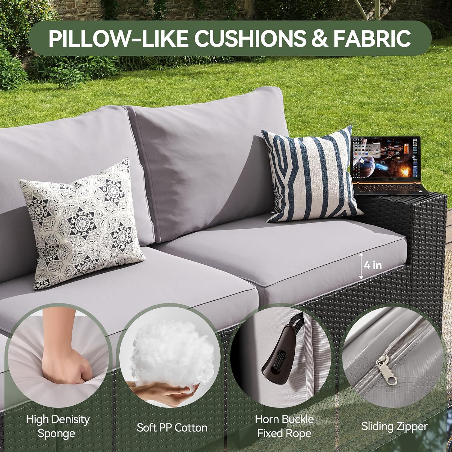 Wicker Patio Fire‑Pit Sectional Furniture Set