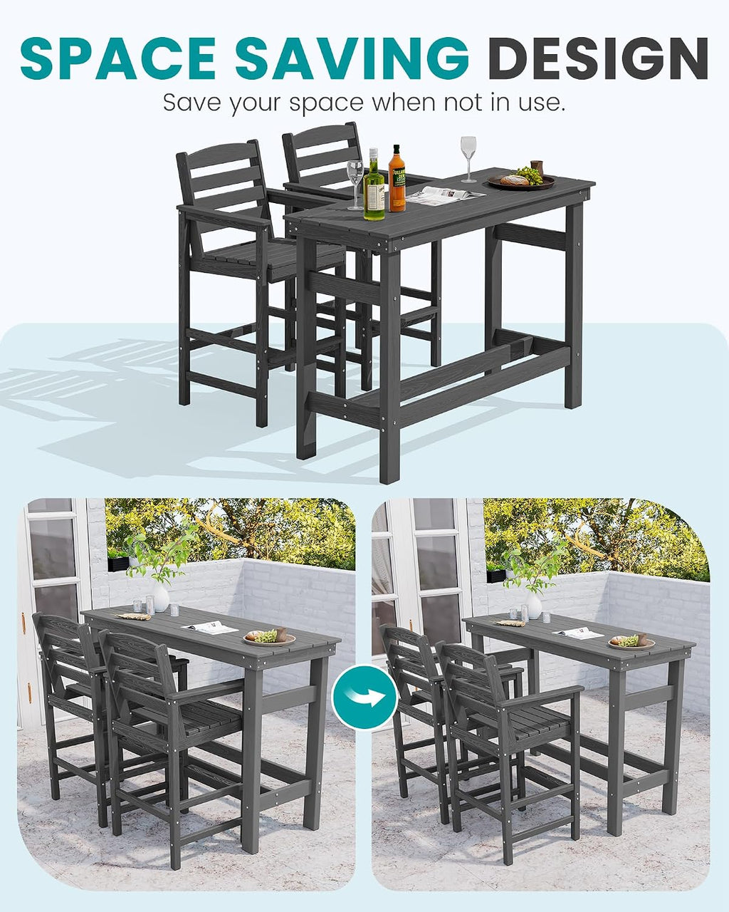 Outdoor Adirondack Bar Table Chair Set