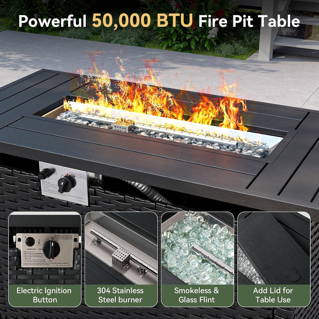 Wicker Patio Fire‑Pit Sectional Furniture Set