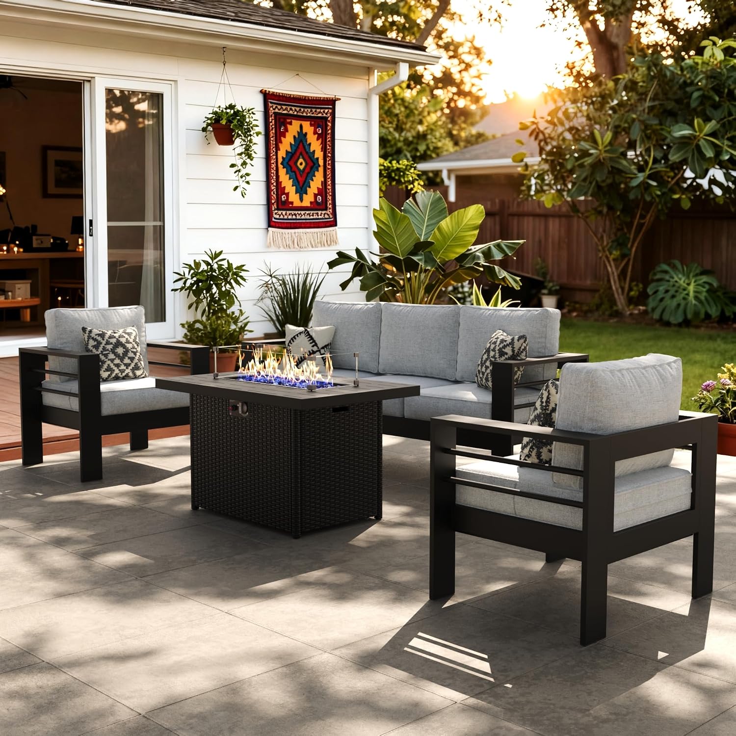 Aluminum Patio Sectional Fire‑Pit Furniture Set