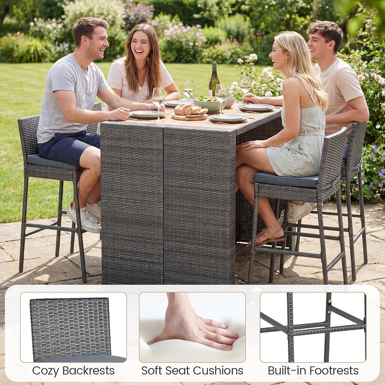 Wicker Outdoor Patio Bar Furniture Set