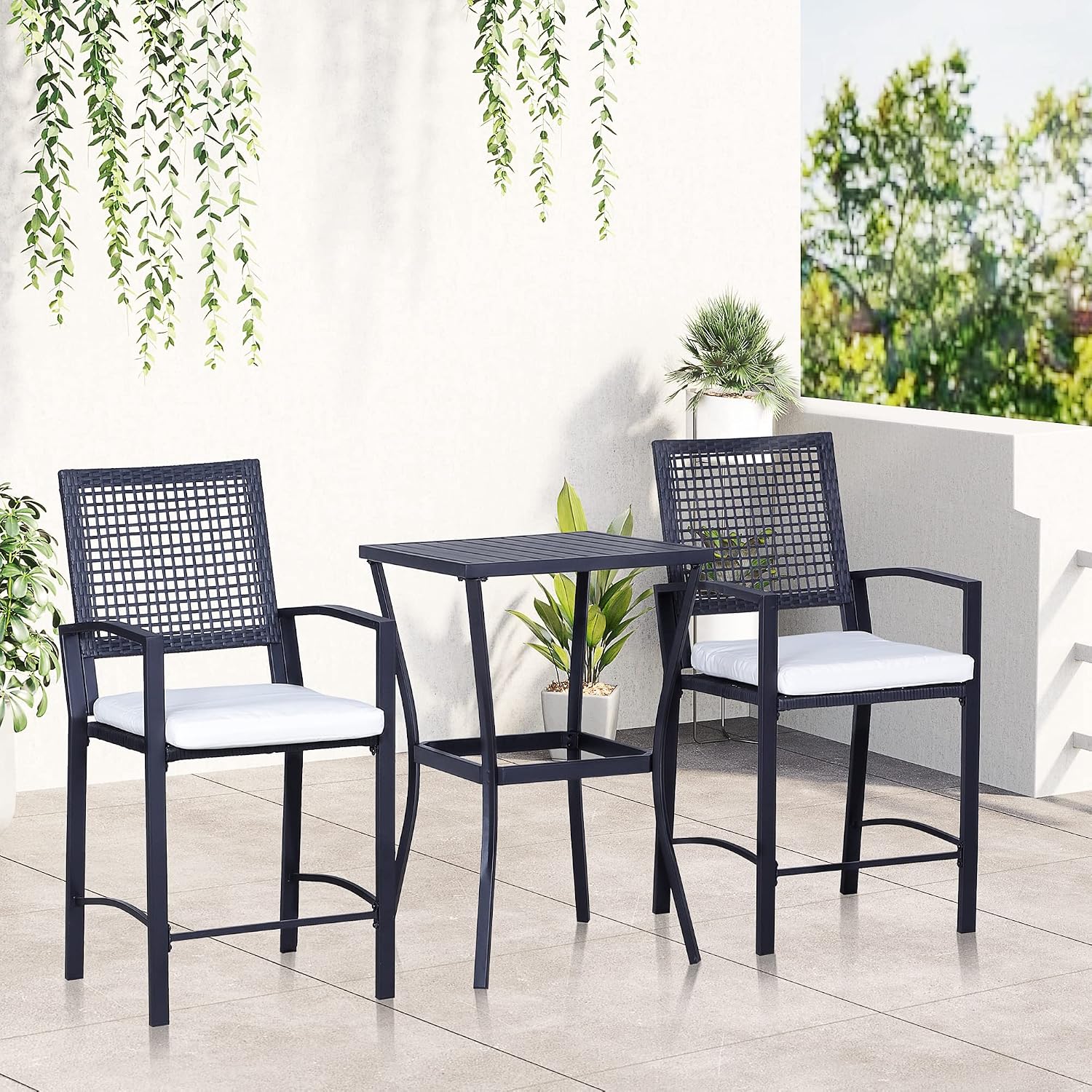 Rattan Patio Bar Cushioned Furniture Set