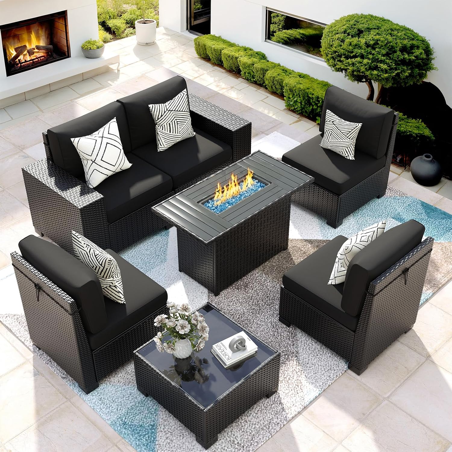 Outdoor Sectional Sofa Fire‑Pit Furniture Set