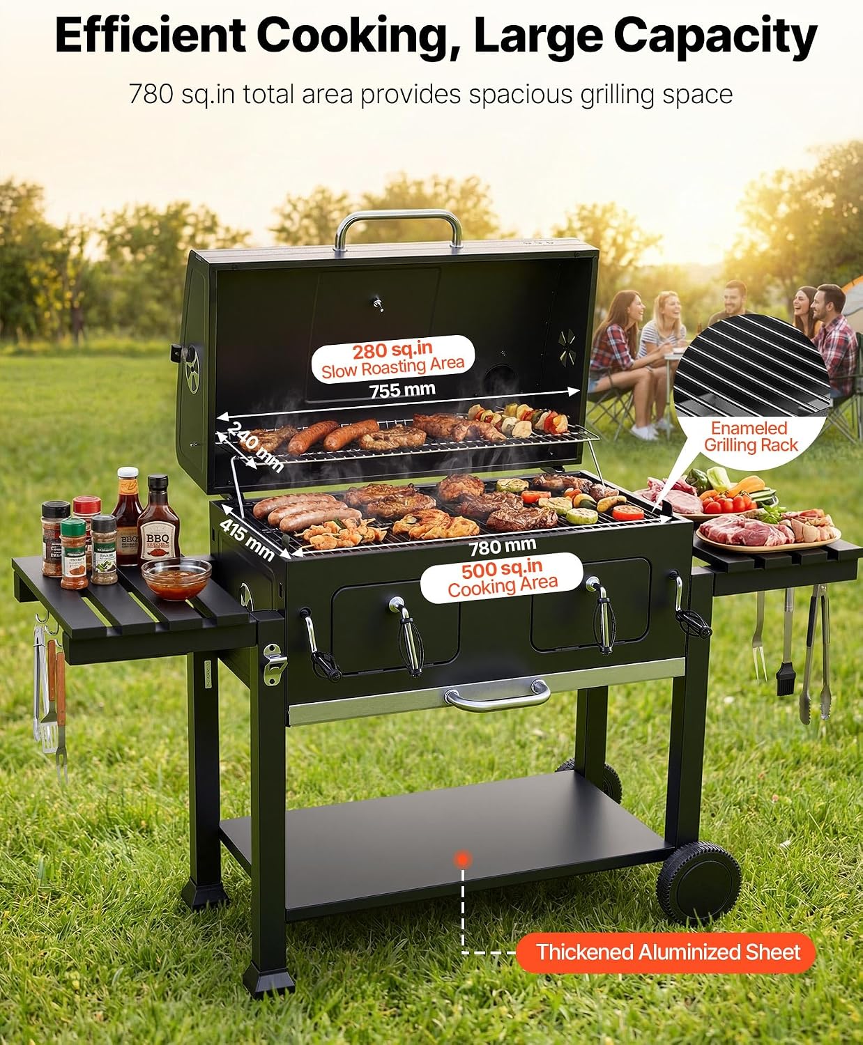 Extra‑Large Outdoor Charcoal BBQ Grill