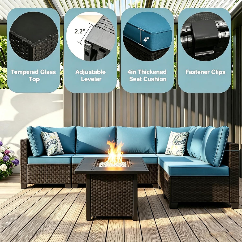 Wicker Patio Sectional Fire‑Pit Furniture Set