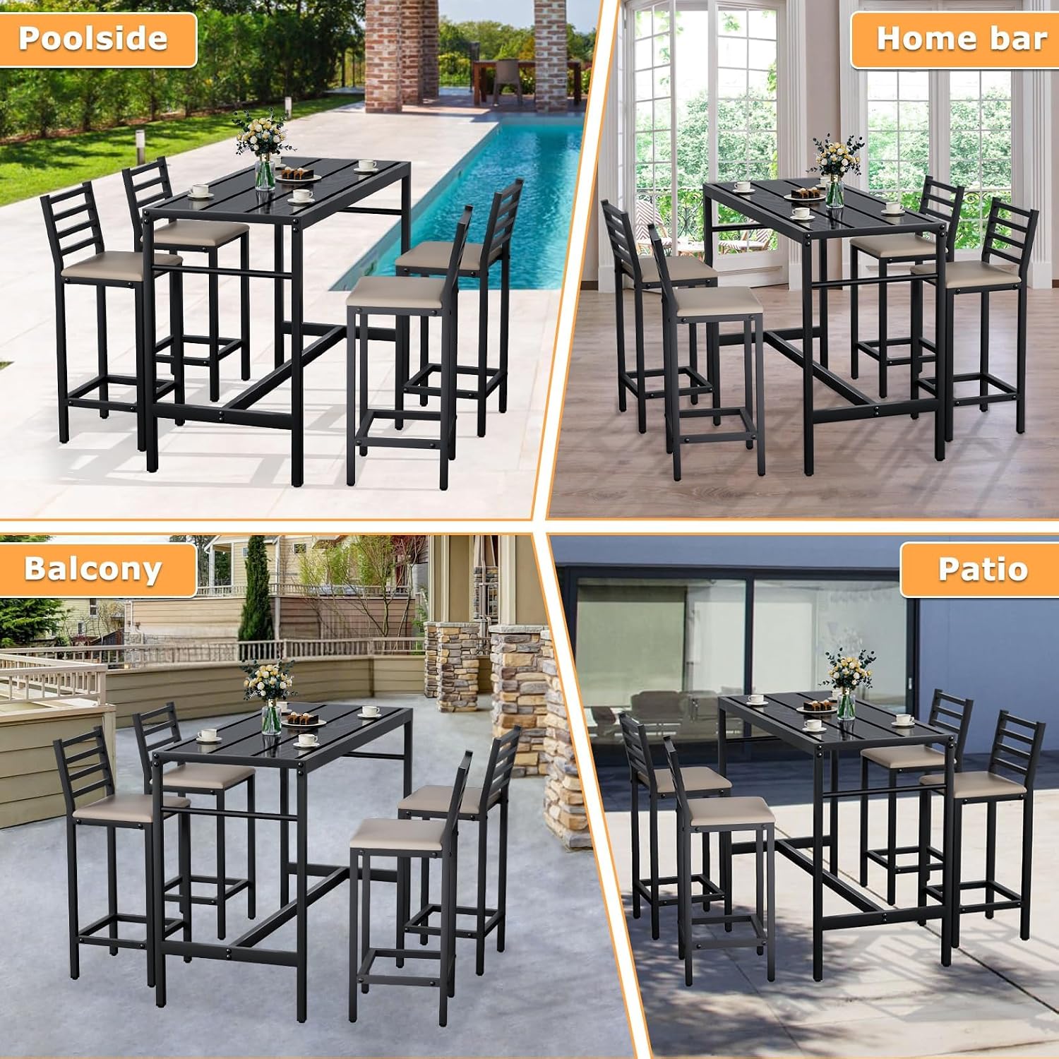 Cushioned Outdoor Patio Bar Furniture Set