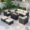 Wicker Patio Fire‑Pit Sectional Furniture Set