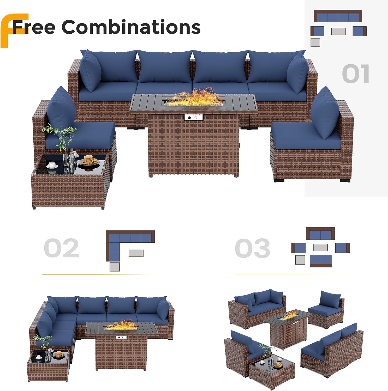 Wicker Patio Fire‑Pit Conversation Furniture Set