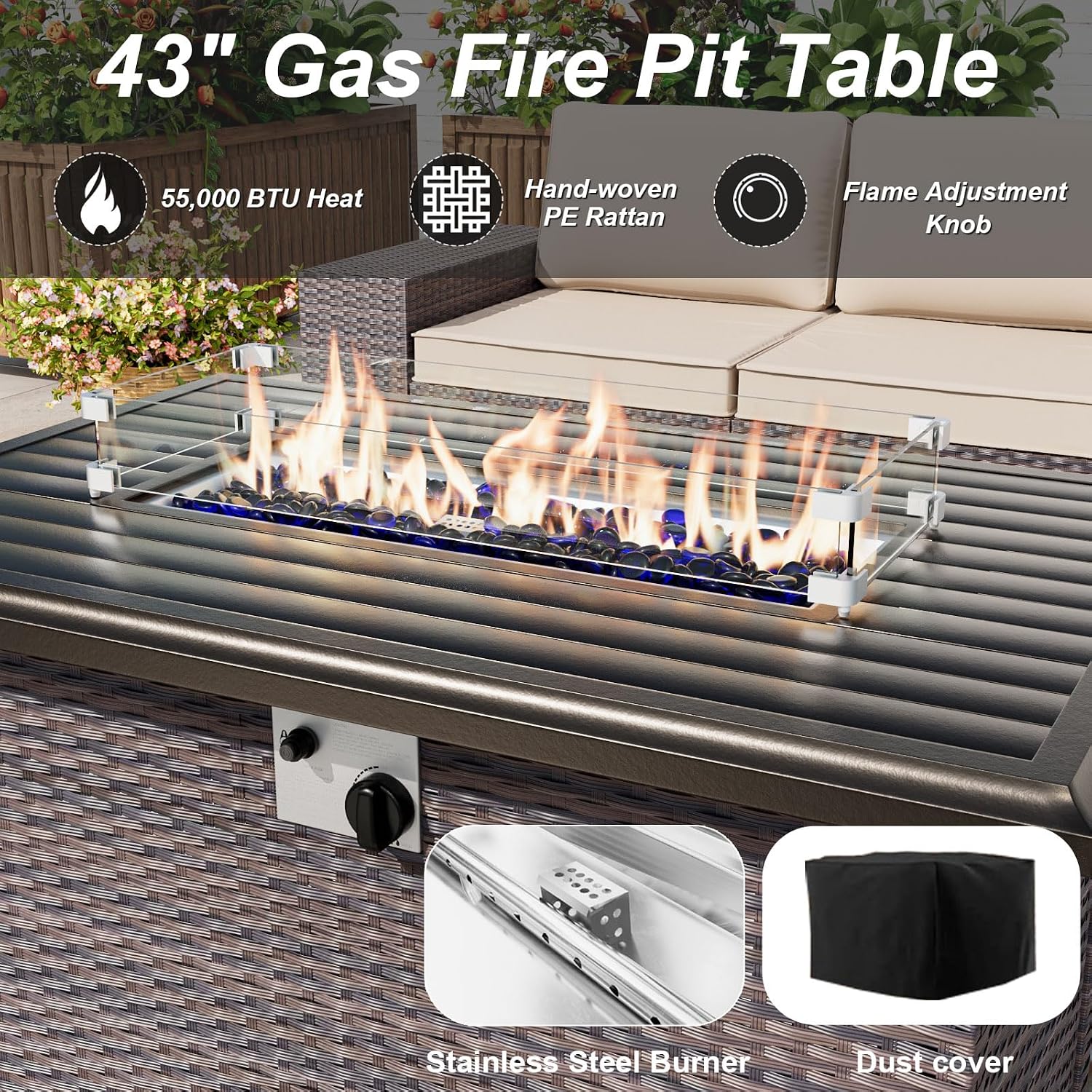 Wicker Patio Fire‑Pit Conversation Furniture Set