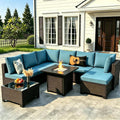 Wicker Patio Sectional Fire‑Pit Furniture Set