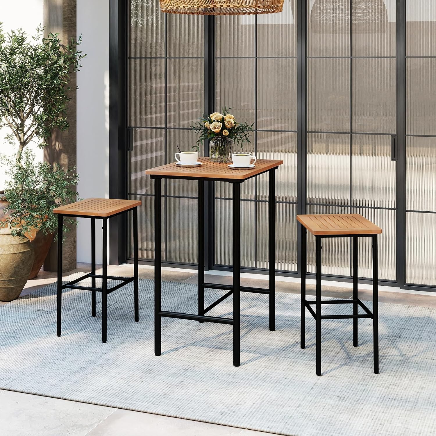 Acacia Wood Outdoor Patio Bar Set