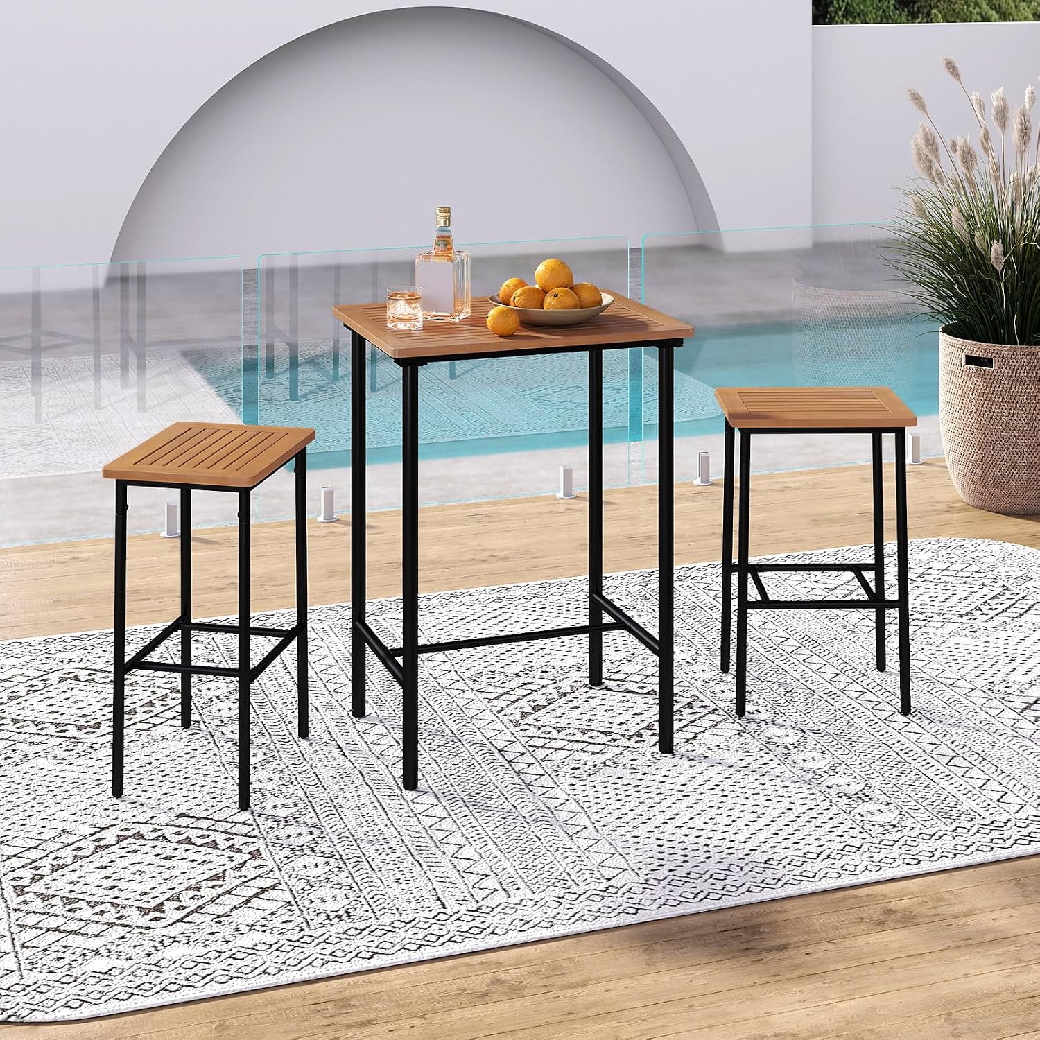 Acacia Wood Outdoor Patio Bar Set