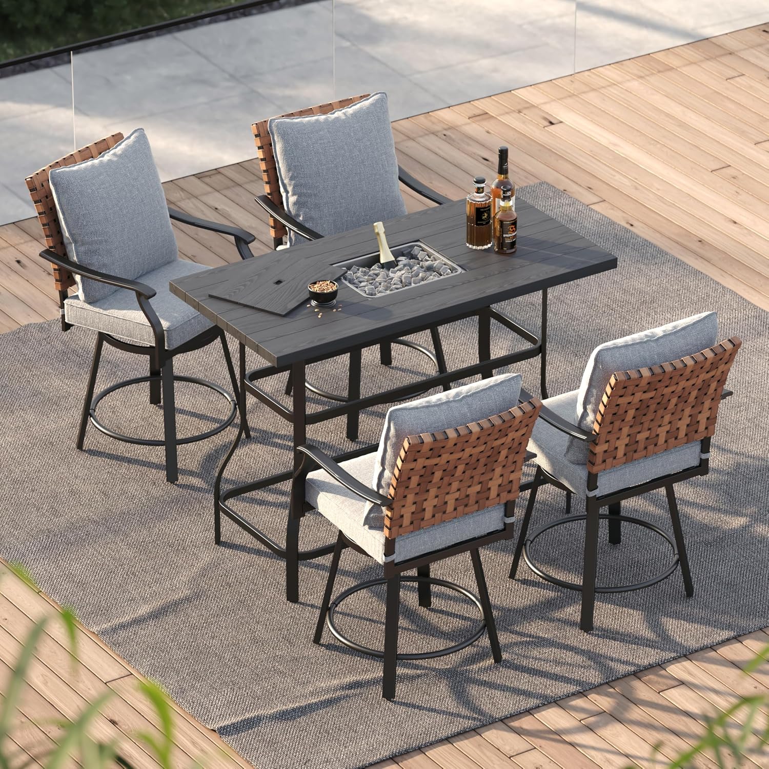 Wicker Outdoor Swivel Patio Bar Set
