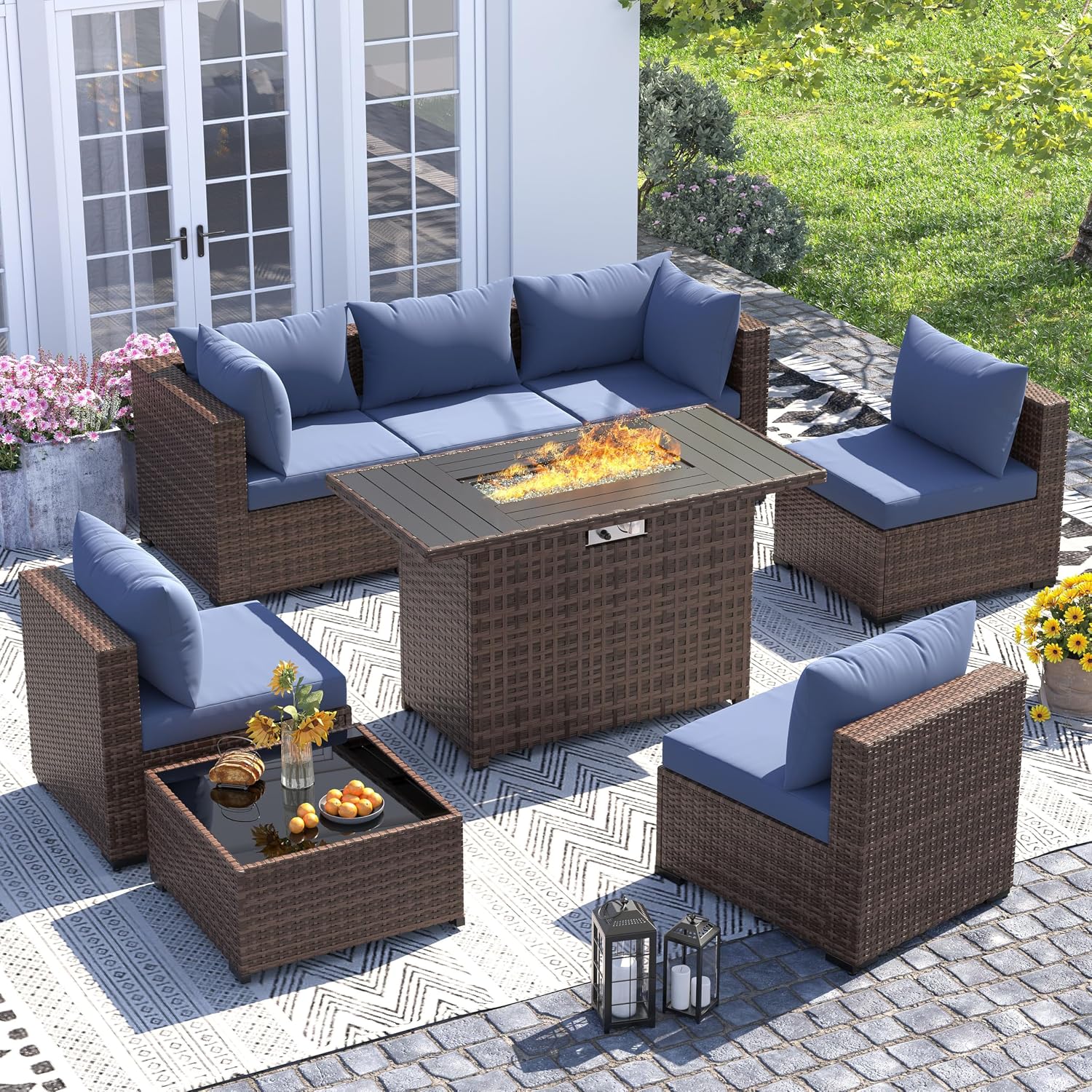 Wicker Patio Fire‑Pit Conversation Furniture Set