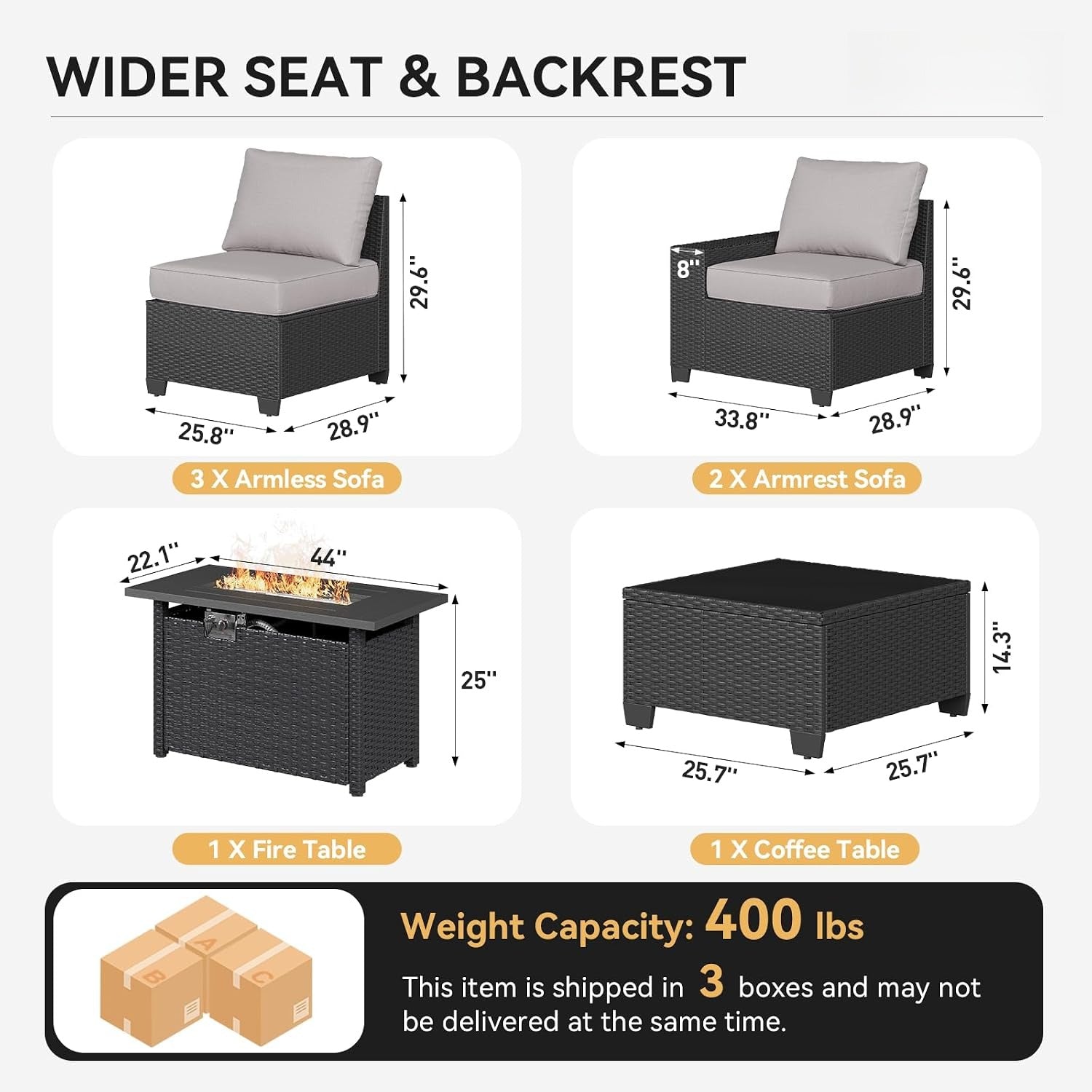 Wicker Patio Fire‑Pit Sectional Furniture Set